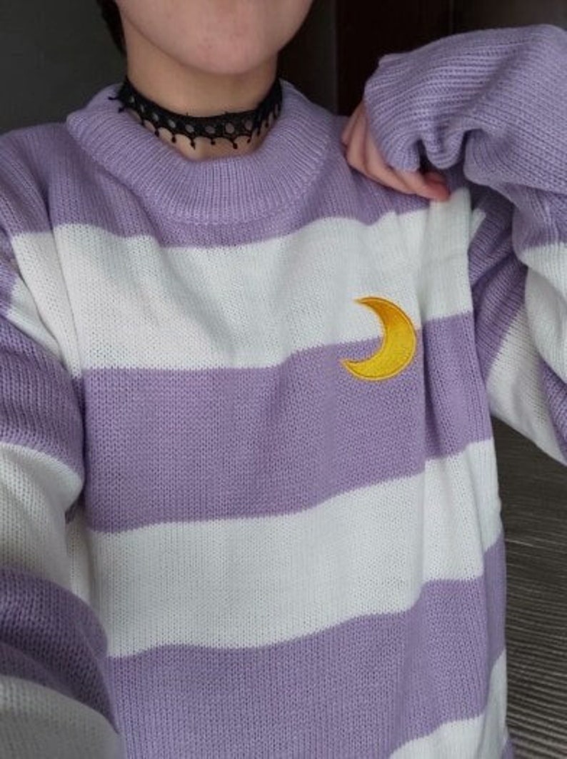 Pastel Lilac Sailor Moon Theme Knit Jumper, Sailor Moon Sets Embroidery Sweater Harajuku Clothing, Kawaii Clothing Cute Sweater, Harajuku 