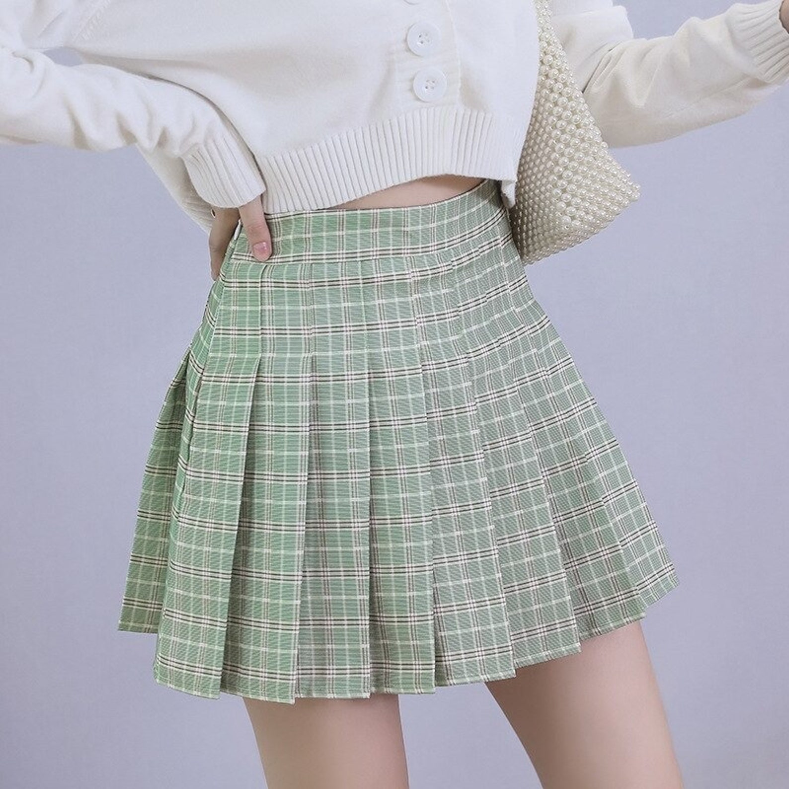 Soft Pink Korean Plaid Skirt Pleat High Waisted Skirt Harajuku | Etsy