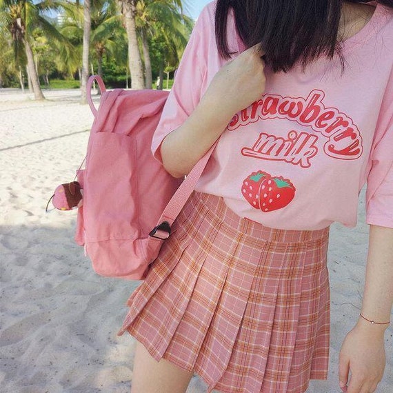 Strawberry Milk Tshirt Kawaii Shirt Tumblr Clothing Peach Milk