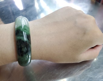 Yingmart 51mm-70mm Thick Flat Green Jade Bangle Bracelets, Real Gemstone Bracelet, Vintage Jewelry