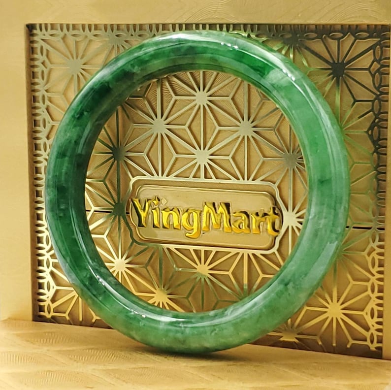 Brazalete YingMart de jadeíta verde y blanco de 48-72 mm de alta calidad, regalo para su hermana, abuela, hombre, mamá, Feng Shui personalizado. imagen 1