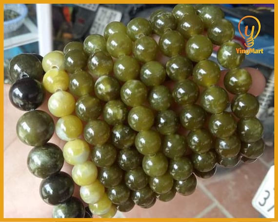 Natural Green Serpentine Stone Beaded Bracelet, Healing Jewelry