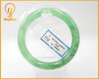 Yingmart 53.62 mm Certified Natural Color Green with veins Natural Jadeite Jade Bangle Bracelet, Real Gemstone, Jewelry, PNJ160653