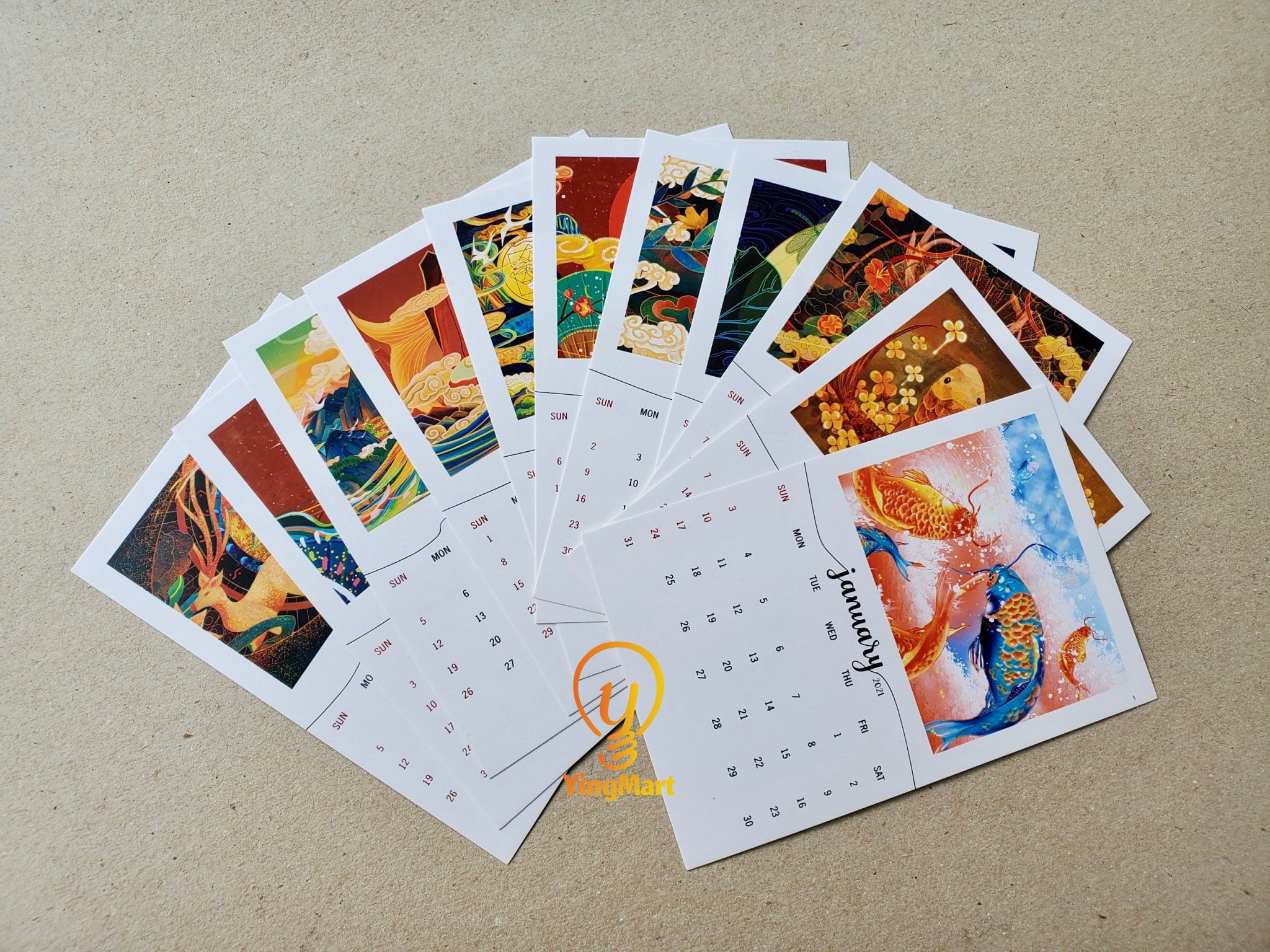 Yingmart 2021 Desk Calendar Colorful Japanese style Painting Etsy