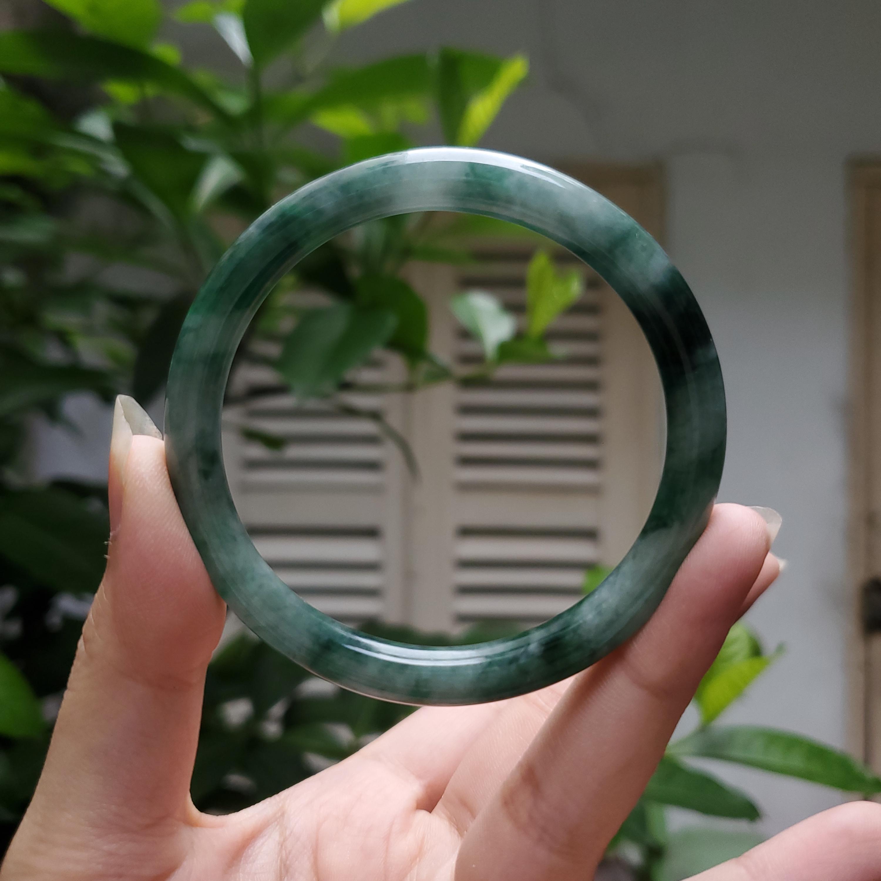 高品質 48-72 mm 天然色翡翠 白～緑 黒斑 YingMart バングル 母・妹へ