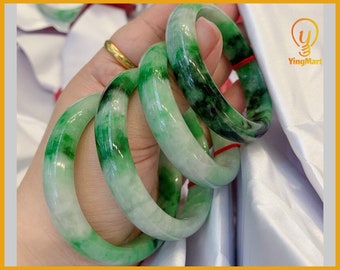 Jadeite Jade Bangle Bracelet with Dark Green Spots 48-62mm Light Green | Genuine Gemstone Jewelry, Perfect Christmas/New Year Gift