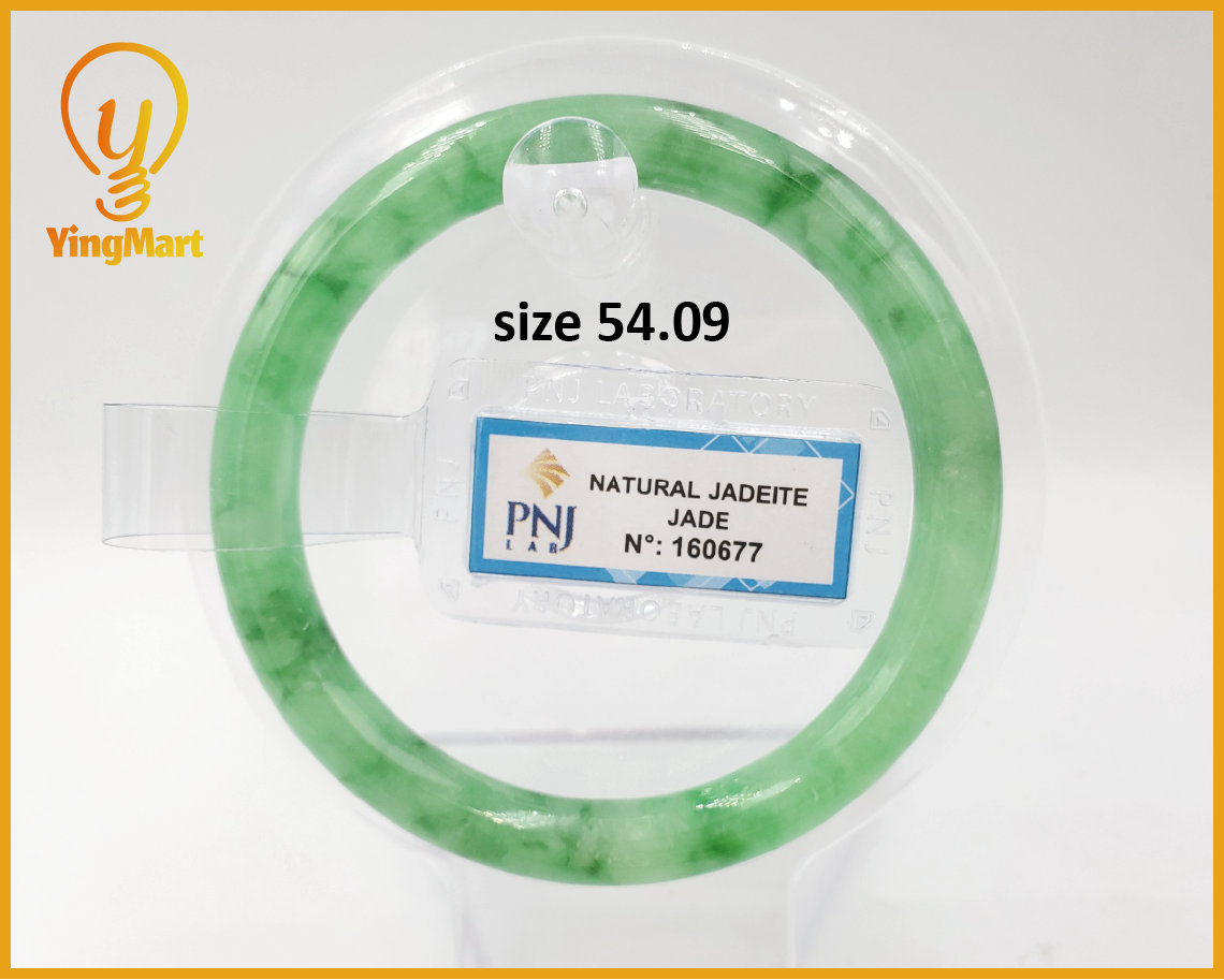 Yingmart 54.09 mm PNJ認定天然色グリーン天然ジェダイト翡翠バングル