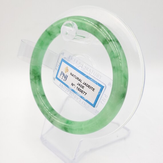 Yingmart 54.09 mm PNJ認定天然色グリーン天然ジェダイト翡翠バングル