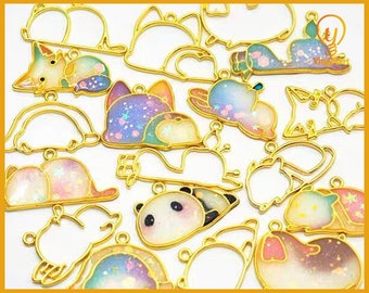 Yingmart Set 9pcs Cute Animals Cat, Bunny, Rabbit Hollow Blank Metal Frame Pendant for Epoxy/ UV Resin Jewelry | DIY Handmade Craft