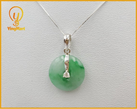 Yingmart Small Fu Green Natural Jadeite Jade Pendant, Real Gemstone, Vintage Jewelry, Gift for her