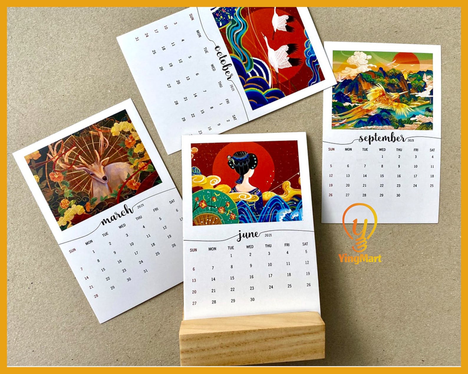 Yingmart 2021 Desk Calendar Colorful Japanesestyle Painting Etsy