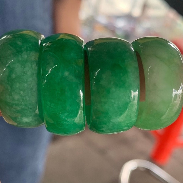 Yingmart Bague en jade vert 100% naturel, bague en vraie pierre précieuse, bijoux vintage