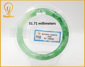 Yingmart 51.71 mm PNJ160650 Certified Natural Color Green Natural Jadeite Jade Bangle Bracelet, Real Gemstone, Vintage Jewelry, Accessories