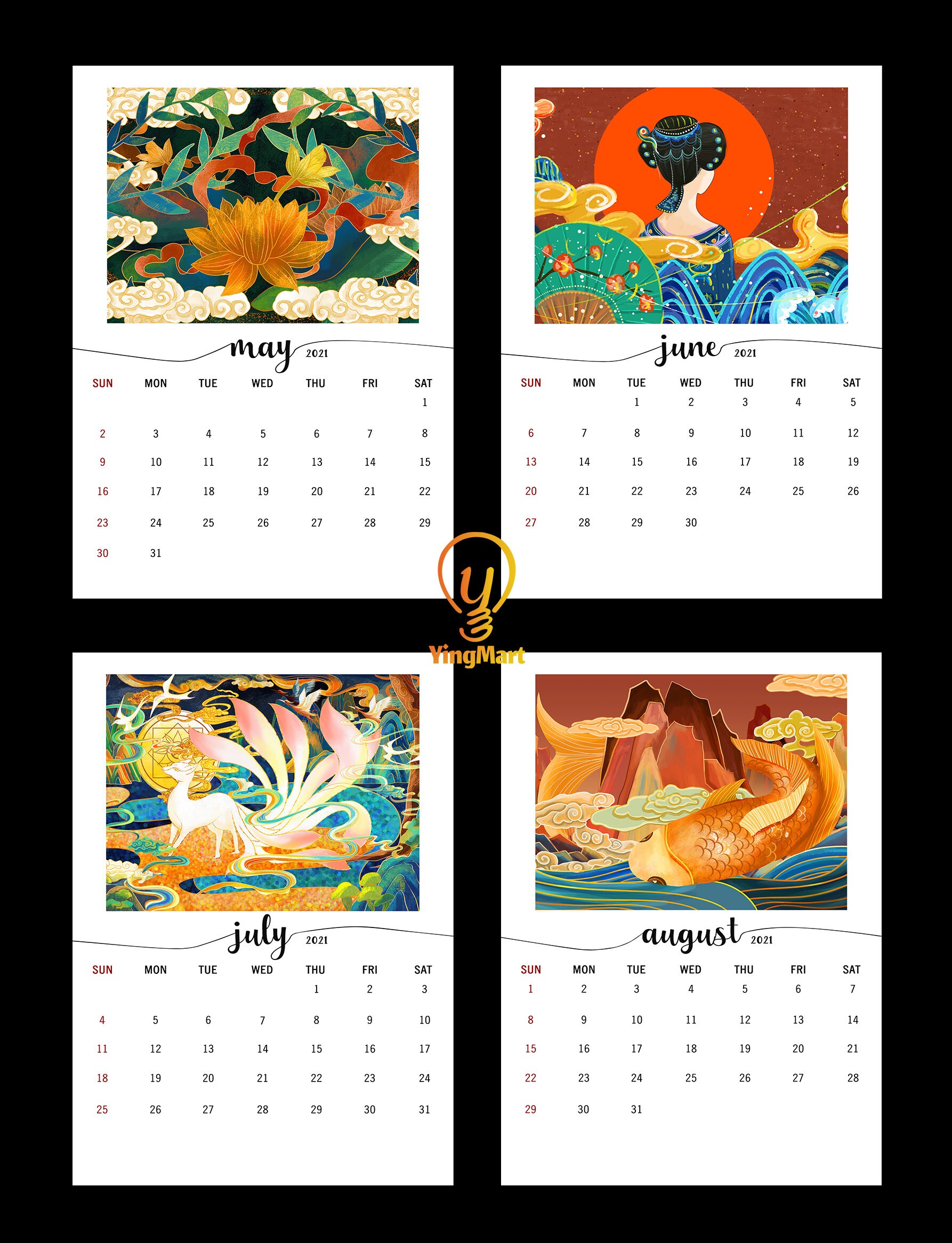 Yingmart 2021 Desk Calendar Colorful Japanese style Painting Etsy
