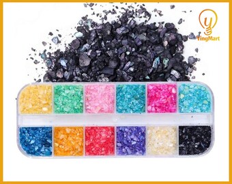 Yingmart Box of 12 Colorful Crushed Mother of Pearl Powder | Pigment powder | 4g per compartments | Resin Supplies
