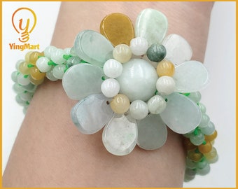 Yingmart vintage flower burmese type a jadeite jade strain, bracelet  ,real gemstone, vintage jewelry,accessories