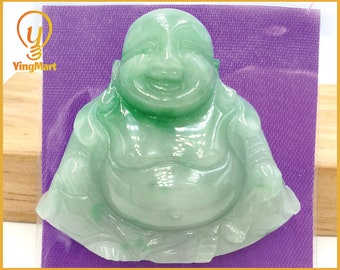 Yingmart Light Green Natural Jade Stone Carved Statue of Buddha Jadeite, Protection, Good Luck