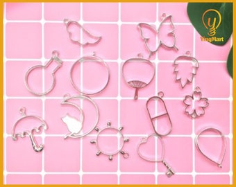 Yingmart Set 10pcs Random Hollow Blank Metal Frame Pendant for Epoxy/ UV Resin Jewelry | DIY Handmade Craft