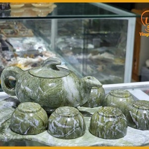 Yingmart Set Natural Green Jade Serpentine Teapot and Cup - Tea sets