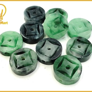 Green Jade Coin Charm, Lucky Pendant, 13mm