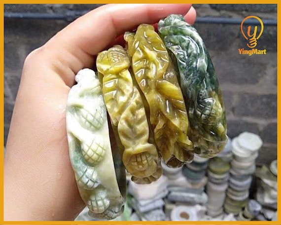 Yingmart 48 - 60mm Floral Engraved Serpentine Bangles Bracelets, Real Gemstone Bracelet, Vintage Jewelry, Christmas Gift, Newyear Gift