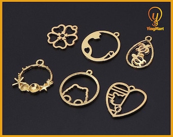 Yingmart Set 12pcs  Hollow Blank Metal Frame Pendant for Epoxy/ UV Resin Jewelry | DIY Handmade Craft