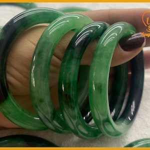 Yingmart 56mm-59mm 100% Natural Green Jade Bangle Bracelets, Real Gemstone Bracelet, Vintage Jewelry
