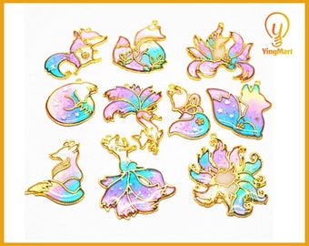 Yingmart Set 10pcs Fox Hollow Blank Metal Frame Pendant for Epoxy/ UV Resin Jewelry | DIY Handmade Craft