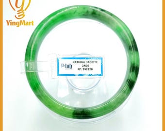 Yingmart 66mm PNJ Certified Natural Color Grey White Natural Jadeite Jade Bangle Bracelet, Real Gemstone, Gift for Her Mom Grandma Sister
