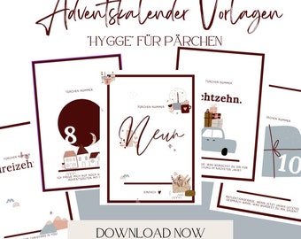 Calendrier de l’Avent « Hygge » pour les couples *Modèle numérique* pour vous imprimer I Canva I Calendrier de l’Avent de dernière minute I Couples I Couple I Couple marié