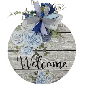 Welcome Wood Floral Door Hanger, Everyday Wreath, Home Decor