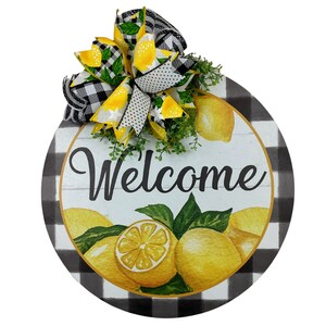 Welcome Door Hanger featuring Lemon theme, Wooden Door Hanger, Everyday Wreath, Home Decor