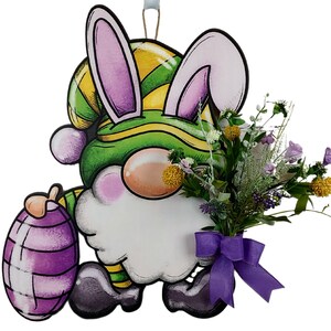 Wooden Easter Gnome Bunny Door Hanger, Easter Decoration, Everyday Wreath, Home Decor