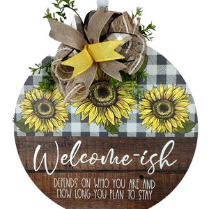 Humorous Welcome Door Hanger, Wooden Door Hanger, Everyday Wreath, Home Decor