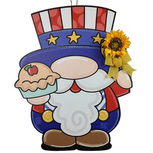 Patriotic Gnome Wooden Door Hanger, 4th of July Decoration, American Holiday Decor Everyday Wreath, Home Decor