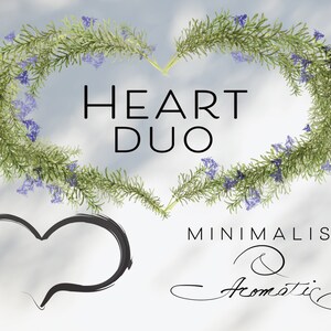 Heart Duo - Minimalist & Aromatic - Rosmarino acquerello, Cuore calligrafico, Illustrazione cartolina di Natale