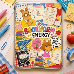 Wkładka do Kindle'a Bookworm Energy | Przezroczysta wkładka do etui Kindle'a | Arthur Inspired | Wkładka do Kindle'a Book Lover | Pobieranie cyfrowe