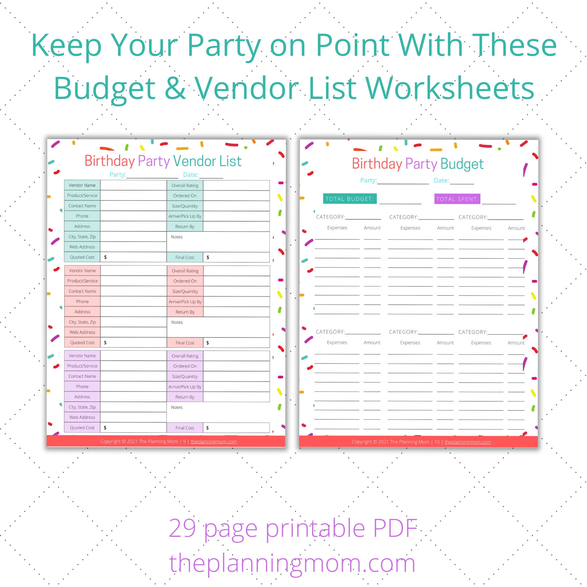 Birthday Party Planner, Birthday Party Checklist, Birthday Party