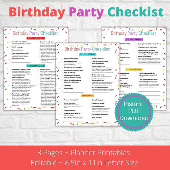 Birthday Party Checklist Birthday Party Planner Party