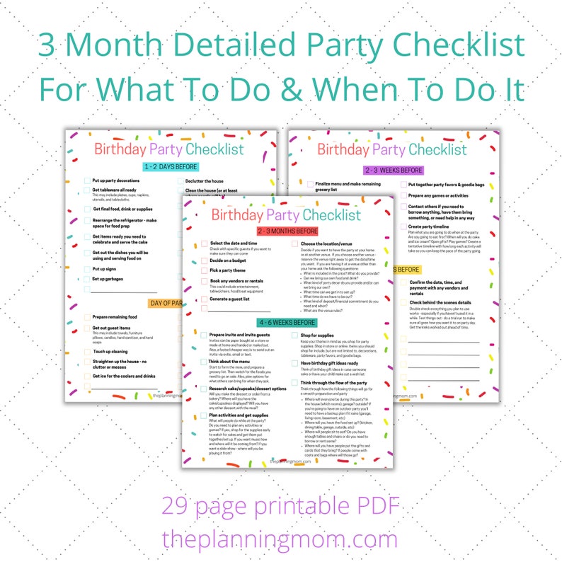Birthday Party Planner, Birthday Party Checklist, Birthday Party