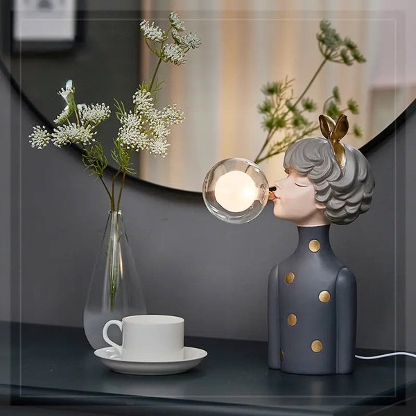 Nordic Cartoon Resin Bubble Girl Statue Decoration Living Room Bedroom Bedside Table Night Light Desktop Decoration