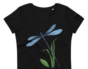 Blue Dragonfly On A Leaf Women's fitted eco tee