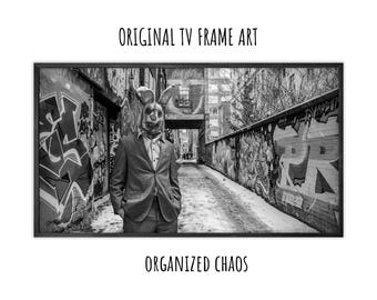 Frame TV Art, Organized Chaos, Surreal Black and White Urban Alleyway Grunge Photography Background for Samsung Frame TV Digital Download