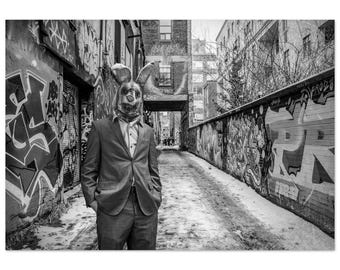 Organized Chaos, Surreal Black and White Urban Alleyway Grunge Photography  Stylish Room Decor Aluminum Print