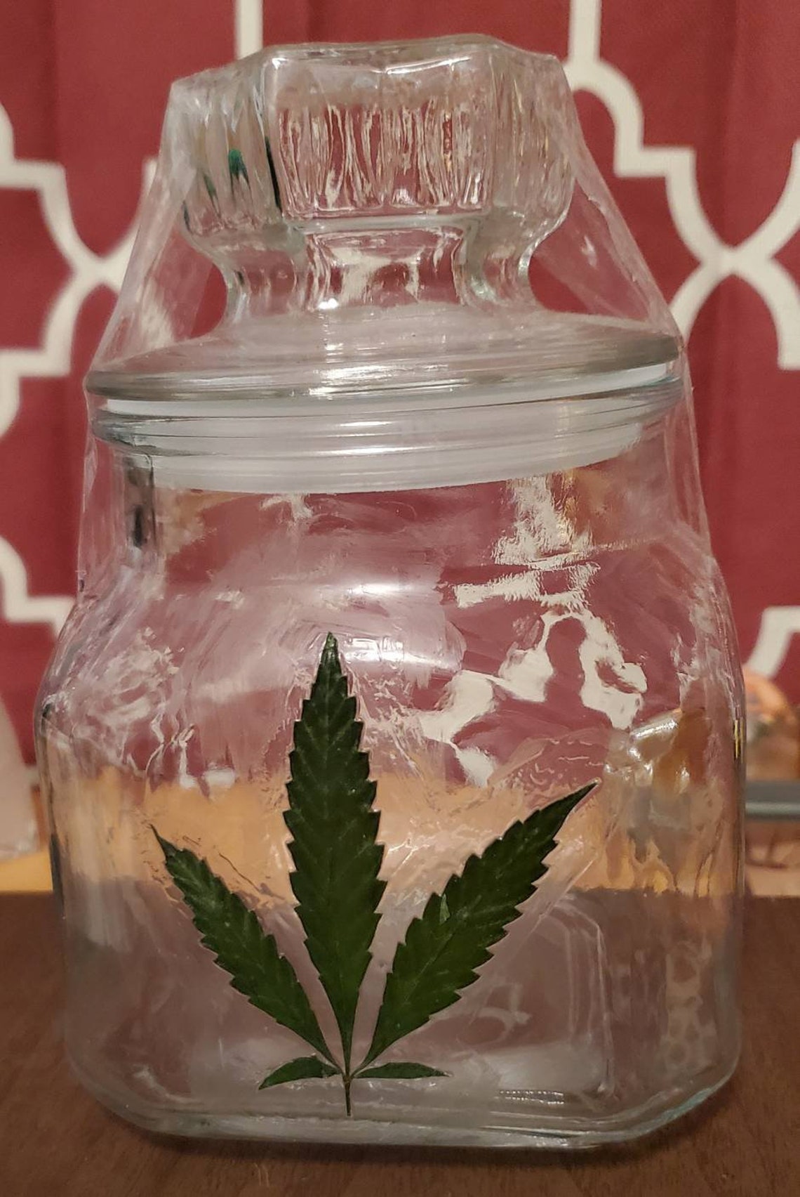 REAL Marijuana leaf glass cookie jar w lid Etsy