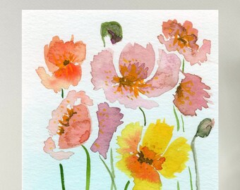 Colorful Flowers Wall Art, Spring Flowers, Watercolor Painting, Birthday Gift for Mom, Anniversary Gift for Wife, Nature Inspired Home Decor