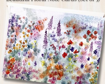 Floral Note Card Set, Watercolor Wildflower Cards, Blank Greeting Card Set, Botanical Stationery, Gift for Her