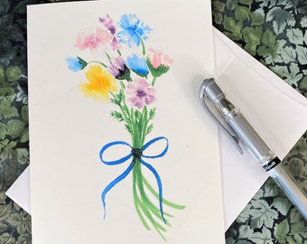 Blank Floral Card, Flower Lover Birthday Card for Friend, Thank You Card for Coworker, Unique Card for Friend, Watercolor Card Handmade