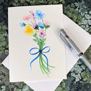 Blank Floral Card, Flower Lover Birthday Card for Friend, Thank You Card for Coworker, Unique Card for Friend, Watercolor Card Handmade