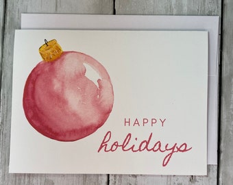 Happy Holidays Card, Christmas Card Set Watercolor, Holiday Cards with Envelopes, Minimalist Christmas Card, Holiday Watercolor Card, Blank